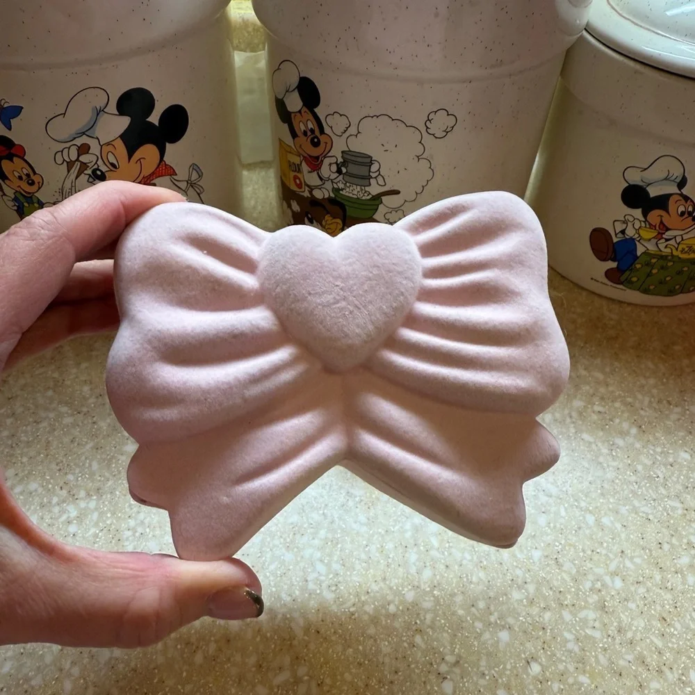 Pink Heart Bow Shaped Jewelry Box Hinged Trinket Storage Case